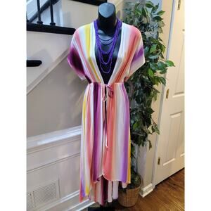 Love In Ombre Boho Maxi Dress Women's Size Medium Multicolor 100% Rayon V-Neck